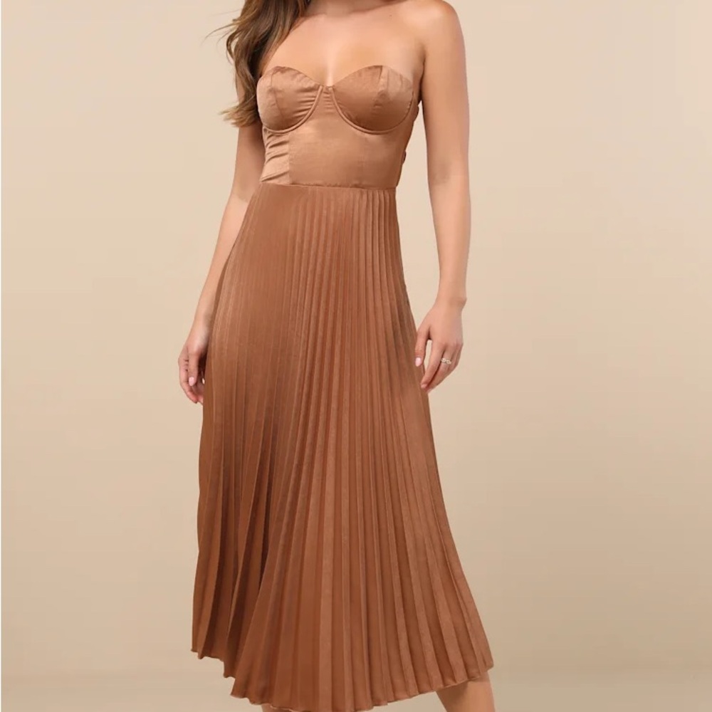 Lulu's Strapless Copper Pleated Gown